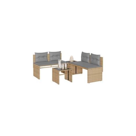Salon de jardin avec coussins 4 pcs beige résine tressée (1/5)