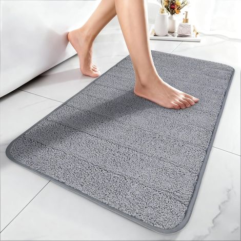 Tappetino Bagno Antiscivolo Microfibra Morbido 44x76 cm Grigio (1/5)