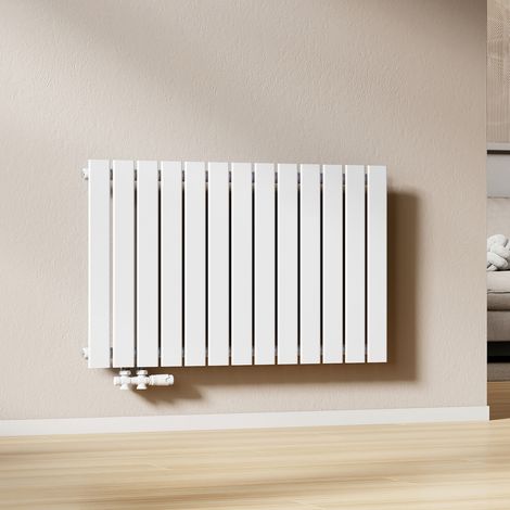 EMKE Heizkörper Flach Design Paneelheizkörper Unteranschluss links/rechts Horizontal, Einlagig, Weiß, 63x100 cm, 730 W Warmwasser Zentralheizung