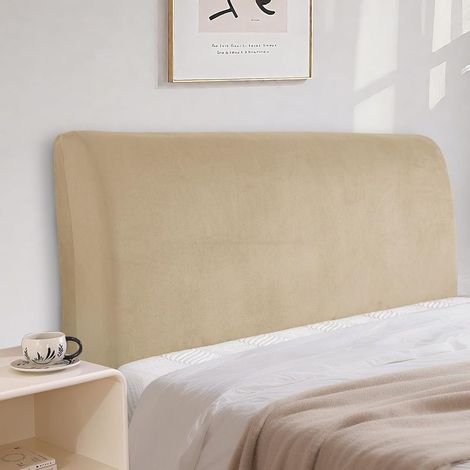 Housse de tête de lit en velours, protection de tête de lit rétractable, anti-poussière, couleur unie (150 cm, camel)