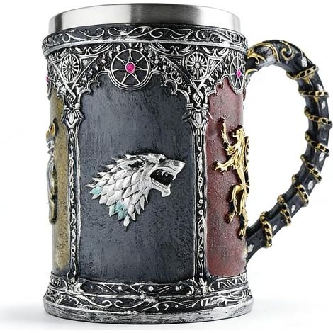 Chope à Bière Viking - 1 Pièce - Acier Inoxydable et Résine - Design Médiéval Runique - Bar Maison Cadeau Homme - 600 Ml (1/5)