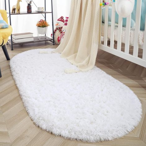 Tapis ovale moelleux, tapis shaggy peluche moderne pour chambre d'enfant, extra confortable et mignon, tapis de chevet pour cham