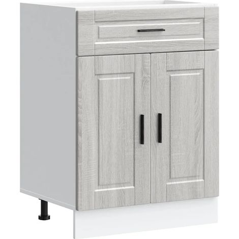 Práctico mueble de cocina moderno con puertas y patas ajustables 60 x 46 x 81,5 cm fabricado en madera de ingeniería Sonoma gris 020050278 (1/5)