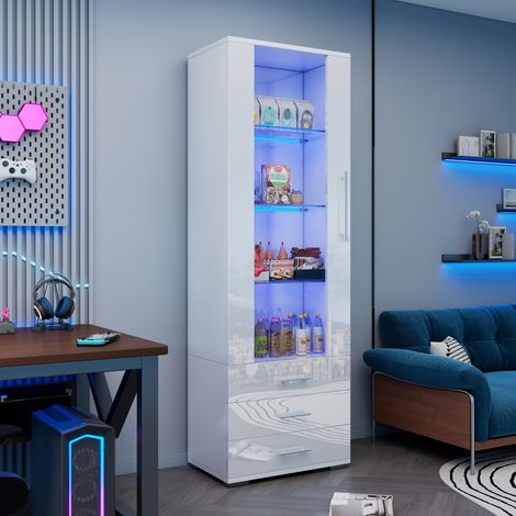 MEUBLIV Vitrine 60x35x180 cm weiß – LED, 3 Schubladen und Acryltür (1/5)