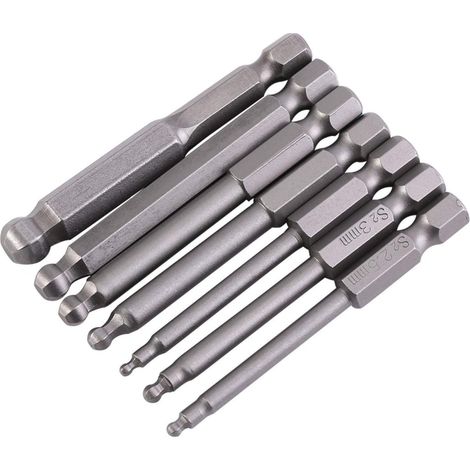 7 Embouts Tournevis Aimantés – 65mm S2 Hex 1/4", 2 à 8mm, à Bille, Anti-Chocs, Outils Électriques (1/5)