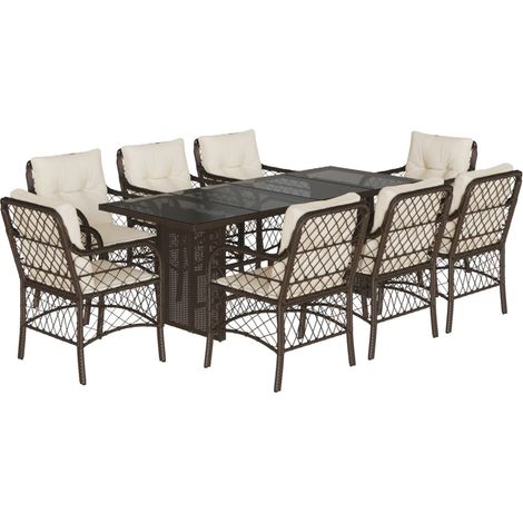 Maison Exclusive - Set da Pranzo da Giardino 9pz con Cuscini Marrone in Polyrattan (1/5)