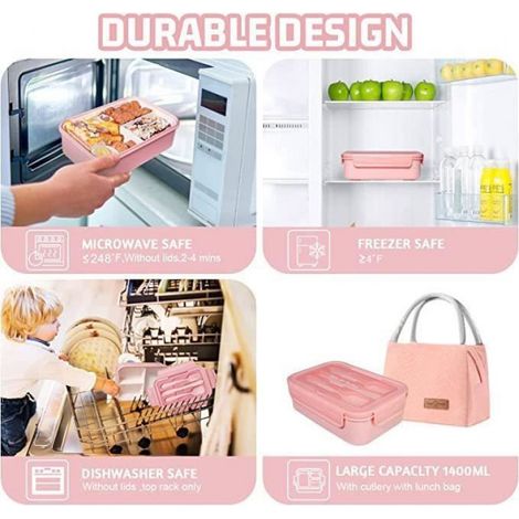 Bento Lunch Box - Hermétique - 17Pc - Sac Isolant - Tasse à Soupe - Rose (1/4)