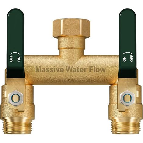 Distributeur 2 Voies, Robinet Double Machine a Laver, Adaptateur Robine, 2 Voies Diviseur de Tuyau Arrosage, Filetage de 3/4Pouce, Débit d'eau Réglable et Verrouillable-Poignée Verte (1/5)