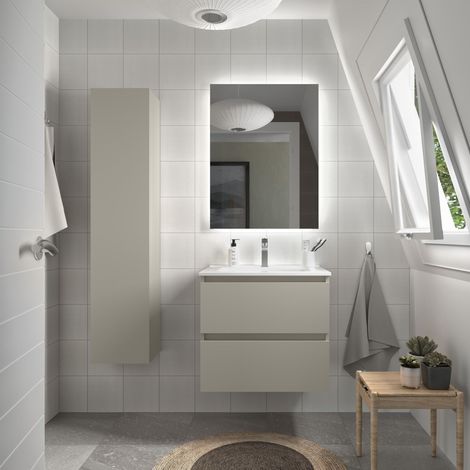 Mueble de Baño BEQUIA 70cm Gris mate 2 cajones Lavabo 1 poza Porcelana (1/5)