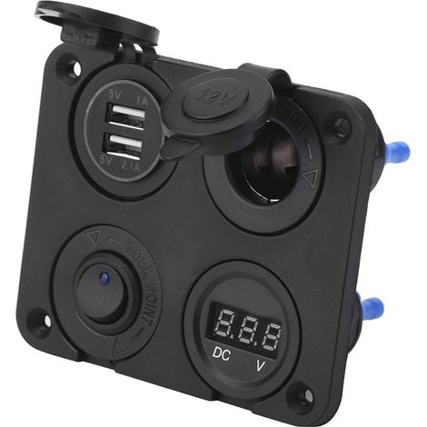 Panneau 12V 4 postes interrupteur bascule LED prise allume-cigare voltmètre double USB 4.2A pour voiture bateau bleu (1/5)