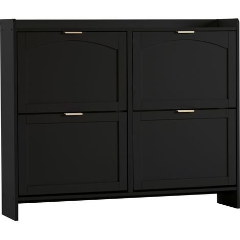 ELVMI Schuhschrank mit 4 Klappen, verstellbaren Einlegeböden und offenem Fach für Flur aus Spanplatte 110 × 24 × 90 cm Schwarz (1/5)