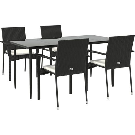 Muebles de comedor y cojines de jardín 5 piezas resina tejida negra 020014887 (1/5)