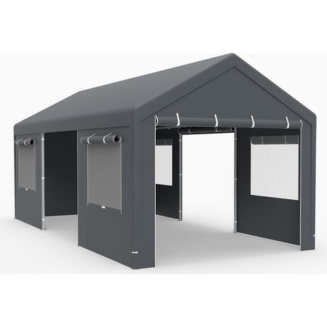 COSTWAY Tenda garage Carport, 586 x 305 cm Tenda garage resistente allinverno, tenda da magazzino con pareti laterali rimovibili, porte avvolgibili e finestre ventilate, tenda da pascolo Riparo per au