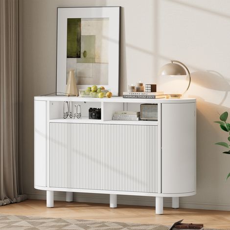 REDOM Credenza 120x38x77 cm, spazio aperto e chiuso, ripiani regolabili, piedini regolabili, MDF bianco