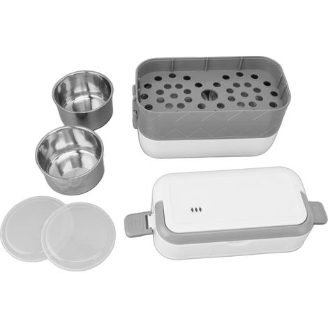 Boîte à lunch électrique portable en acier inoxydable, doublure intérieure étanche, chauffe-repas idéale pour le bureau, les voyages et les résidences étudiantes. Prise européenne, 220 V. (1/5)