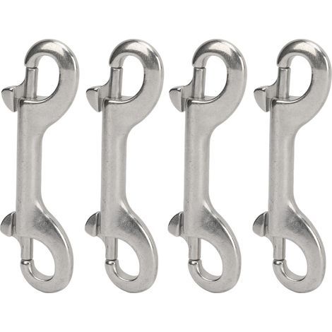 Set mit 4 doppelseitigen B-förmigen Karabinerhaken aus seewasserbeständigem Edelstahl 316 für Seile, Ketten und Gurtbänder. Länge: 100 mm, Tragkraft: 90 kg. (1/5)