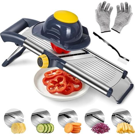Mandoline Cuisine en Acier Inoxydable Coupe Légumes Mandoline Japonaise Trancheuse de Cuisine pour Fruits - Jaune (1/5)