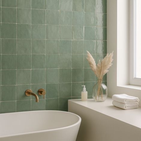 Varitable Zellige Marocain Vert Amande N 61 10x10 cm - Paquet de 0,5 m² - Ti'ma Stone (1/5)