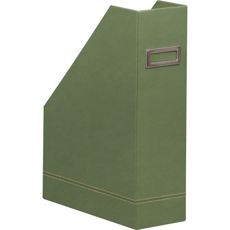 Porte-Revues Sauge -10 x 25 x 31 cm - Piqûres Sellier Orange - Extérieur Simili Cuir - Collection Home Office - Organisation de Bureau (1/2)