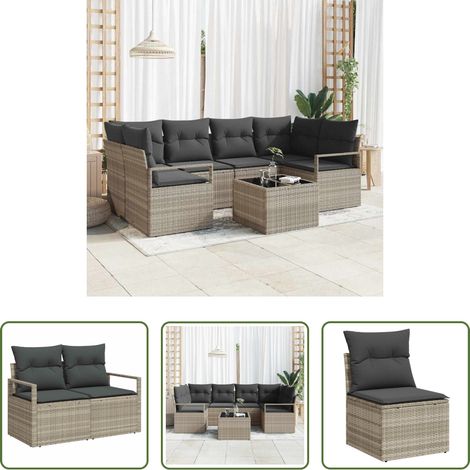 Poly-Rattan - Sofa Set 7 pcs Hellgrau und Dunkelgrau Poly-Rattan (1/5)