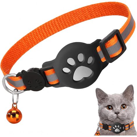 1 Pièce Collier Chat avec Support Compatible avec Air Tag, Collier GPS Réfléchissant Élastique, Orange, Anti-Étranglement Réglable (1/5)