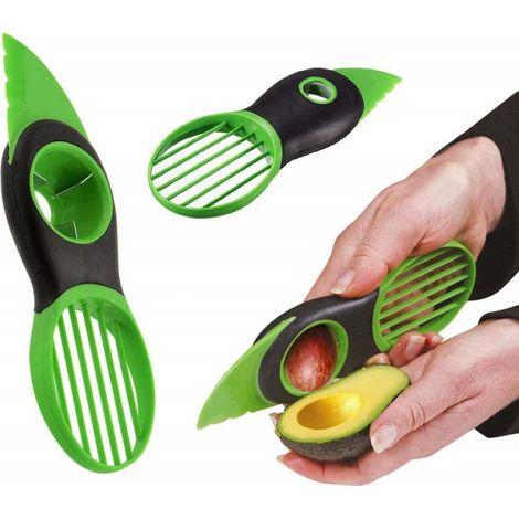 Trade Shop - 3IN1 AVOCADOSCHNEIDEMESSER AVOCADOSTEINENTFERNER MANUELL SCHNEIDET PLASTIKKEILE -