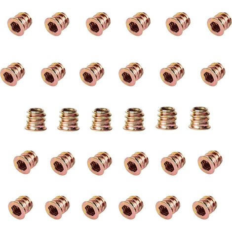 Écrous filetés pour meubles en acier au carbone galvanisé, 30 pièces, M6 x 10 mm, à six pans creux, pour meubles en bois (1/5)