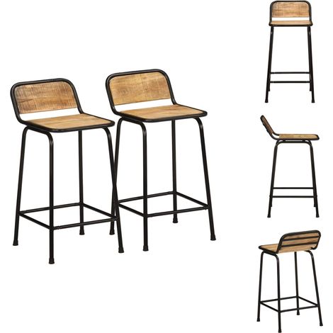Tabourets de bar lot de 2 bois massif manguier brut - Tabouret De Bar - Tabourets De Bar - Chaise - Chaise De Bar De Petit-déjeuner (1/5)