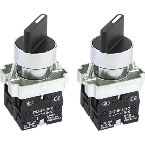 2 interrupteurs sélecteurs rotatifs ronds 3 positions 22 mm 2 interrupteurs rotatifs autobloquants, pour contacteurs, relais et circuits de démarrage électromagnétiques (1/5)
