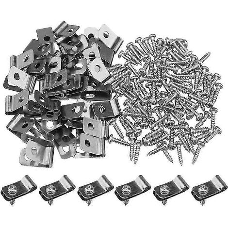 100 colliers de serrage en fil de fer argenté antirouille et 100 vis pour accessoires de clôture pour bétail. (1/4)