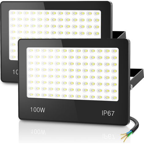 2 Pieces LED Floodlight 100W 10000LM 6500K IP67 120 LED Outdoor Spotlight Cool White IP67 Waterproof for Terrace, Garden, Patio, Garage, Parking (1/5)