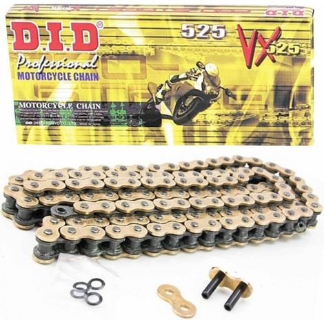 Cadena DID 525 VX G&B X-ring Gold Drive - 118 eslabones (1/2)