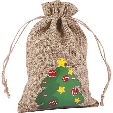 10Pcs Noël Jute Sacs Cordon de Serrage Pochette Toile de jute Cadeaux Sac Party Candy Pouchs-Ensoleillé (1/3)