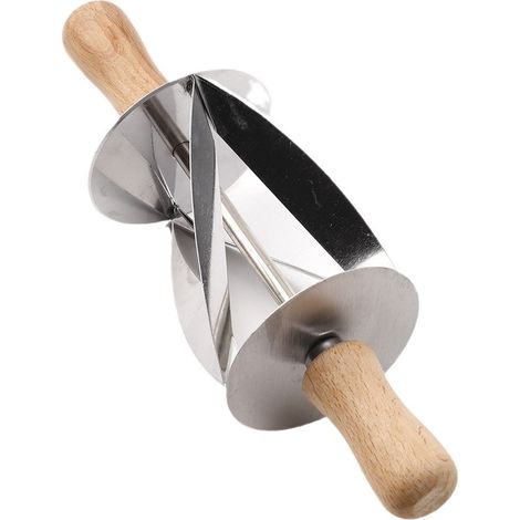 Emporte-pièce à croissants en acier inoxydable avec manche en bois, idéal pour la confection de pâtisseries et l'étalage de pâtes à pain et à gâteaux. (1/4)