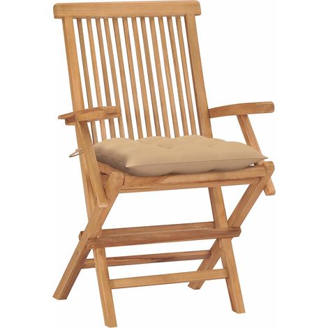 Maison Exclusive - Sedie pieghevoli con cuscini beige, 4 pezzi, in legno massello di teak. (1/5)