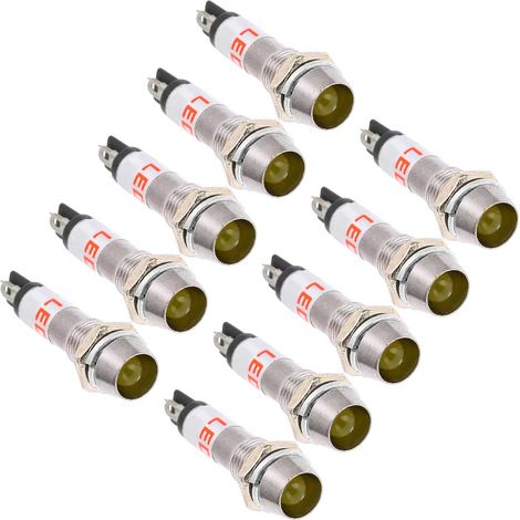 Lot de 10 voyants lumineux 24 V CC, boîtier en acier inoxydable, ampoule jaune de 8 mm (1/5)