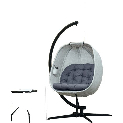 Silla colgante, diseño plegable, cojines cómodos, gris. (1/2)