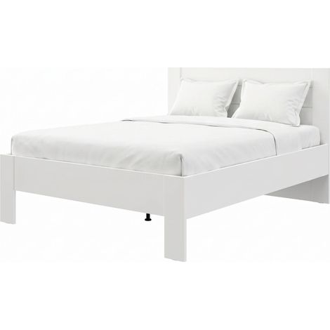 Cama matrimonial Siwwa, colchón 160x200 cm, cabecero efecto listones, soporte 200 kg, blanco crema