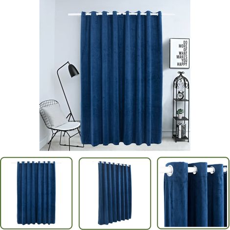 The Living Store Rideau occultant et anneaux Velours Bleu foncé 290x245 cm - Rideau Velours - Rideau Bleu - Rideau Occultant - Décoration Intérieure - Intimité (1/5)
