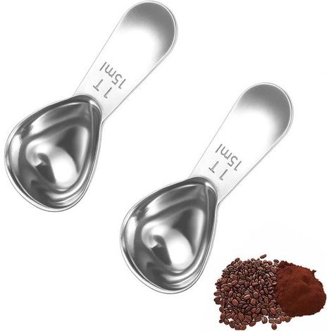 Set di 2 cucchiaini da caffè in acciaio inox, cucchiaini da 30 ml, cucchiai dosatori con manici corti per macinare caffè, foglie di tè, proteine in polvere. (1/5)