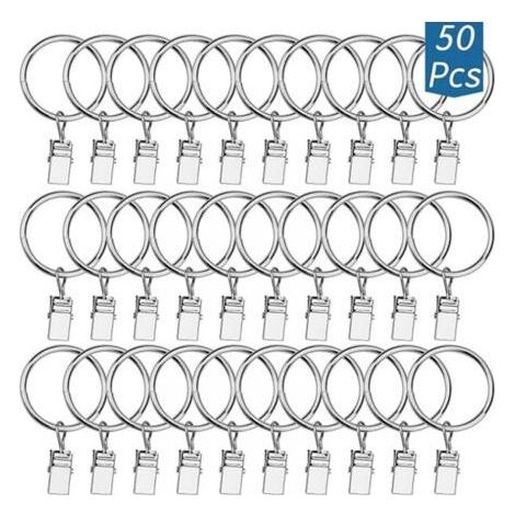 Silver Metal Curtain Rings, 50 Pieces - Heavy Duty Rustproof Curtain Clips for Curtain Rods (1/5)