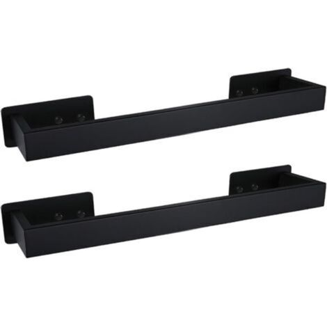 Porte-serviettes carré autocollant, noir mat, 30 cm, idéal pour la salle de bain, fixation murale, sans perçage, lot de 2 (1/4)