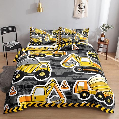 Bettwäsche-Set Kinder Baufahrzeuge 135x200cm mit Kissenbezug 80x80cm