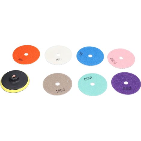 Kit de polissage à sec et humide avec 7 disques diamantés, grain 10 cm (4 pouces), et 1 support de polissage pour granit et marbre. (1/5)