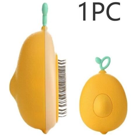 Brosse pour animaux (jaune) - Autonettoyante - Utilisation simplifiée grâce à un seul bouton - Massage doux - Fabriquée en ABS et acier inoxydable (1/4)