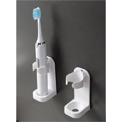 Elektrischer Zahnbürstenhalter, multifunktionaler, selbstklebender Wand-Organizer aus Kunststoff für Zahnpasta, 2er-Pack (1/5)
