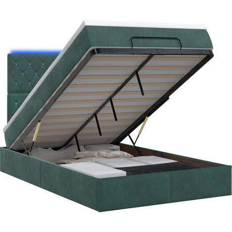 Maison Exclusive - Lit coffre avec matelas et LED Vert foncé 120 x 200 cm Velours (1/5)