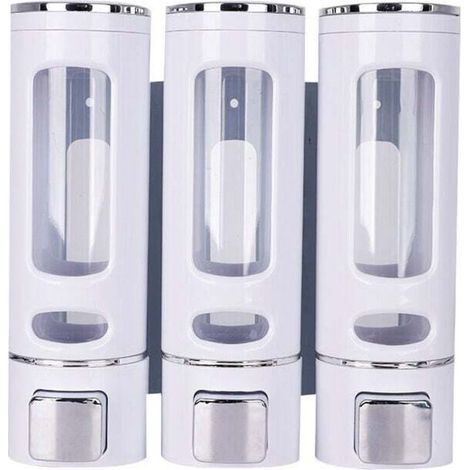 dispenser di sapone a parete da 400 ml, dispenser di shampoo e gel doccia, XU, dispenser manuale doppio per sapone liquido a parete, dispenser di gel igienizzante per le mani-Crezuo