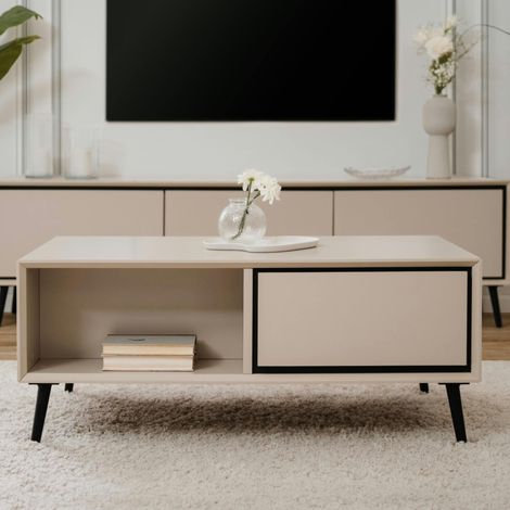 Table basse moderne taupe 2 tiroirs 2 niches AVIO (1/5)