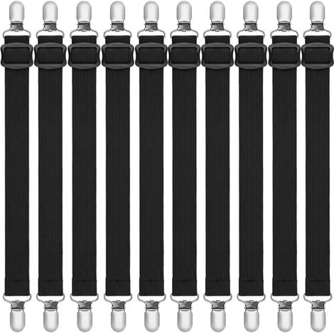 Lot de 10 tendeurs de drap réglables 35-130cm avec clips métalliques Noir